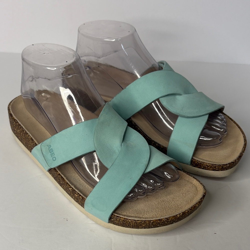ABEO Lizzy Lanai Aqua Light Turquoise Suede Leather Slide